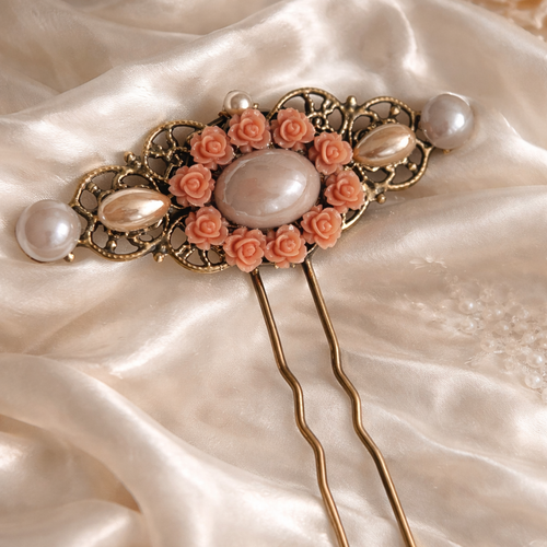 Pic à cheveux floral beige irisé