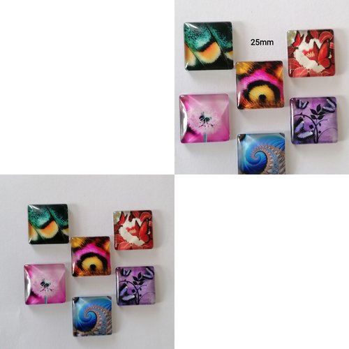 Lot de cabochons carré,  25mm,6pieces