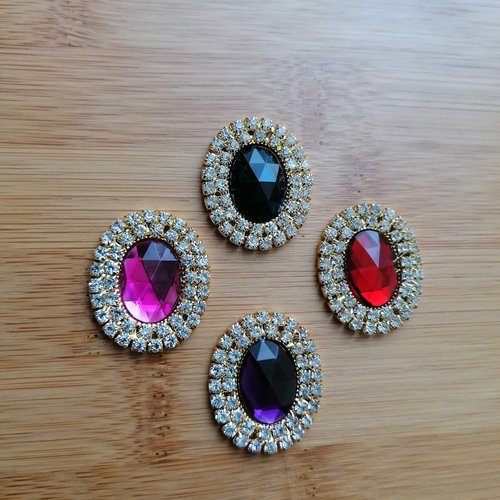 Cabochons strass de 25x30mm multicolores, 4 pièces