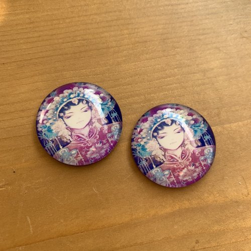 Cabochons ronds 30 mm en verre lot de deux