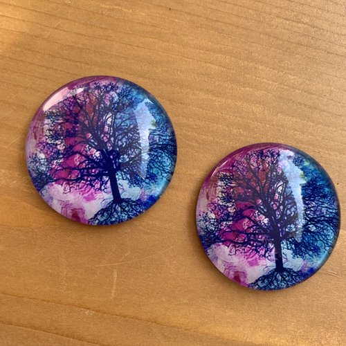 Duo de cabochons en verre arbre de vie