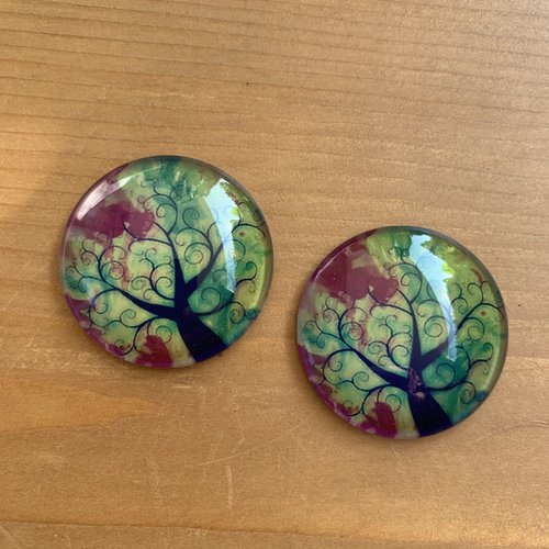 Lot de deux cabochons en verre arbre de vie