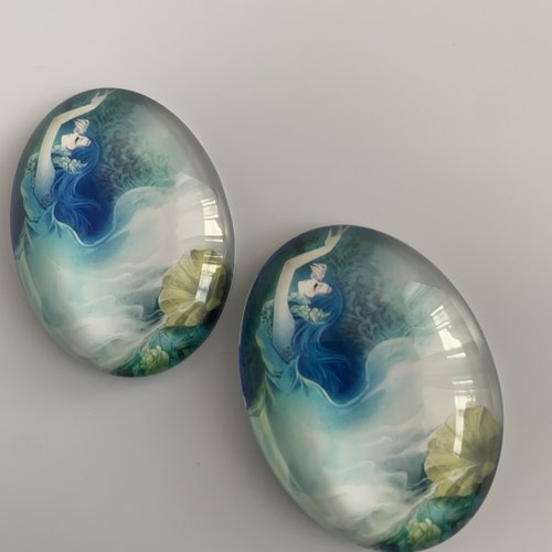Lot de 2 cabochons ovales en verre