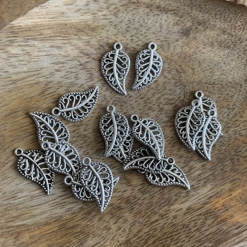 Pendentifs feuilles argentées pour créations bijoux