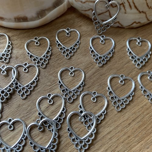 Connecteurs cœur argenté x10 pour vos créations bijoux