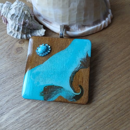 Pendentif carré marron turquoise pour créations bijoux