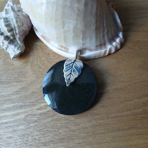 Pendentif noir argenté fait main pour créations bijoux
