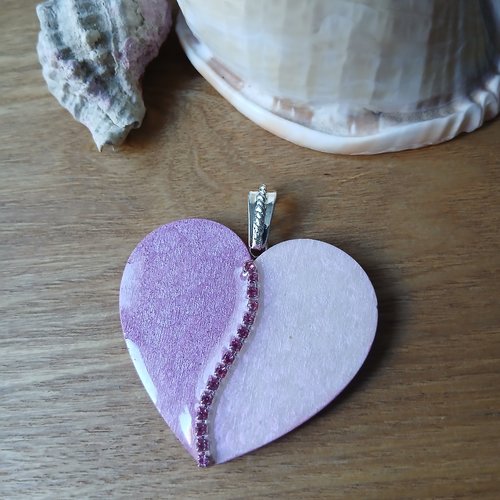 Pendentif cœur douceur rose fait main