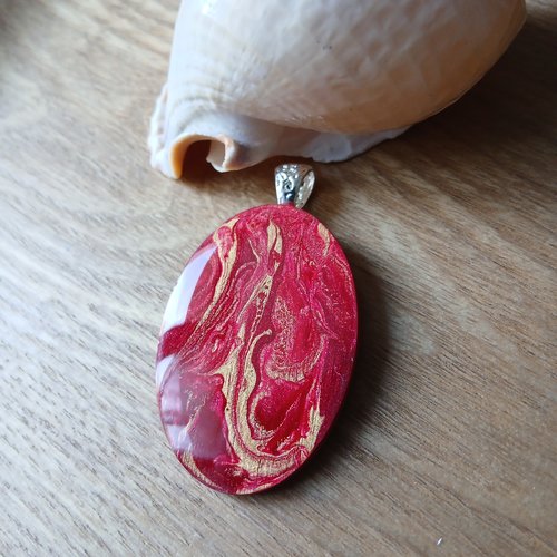 Pendentif oval camaïeu rouge pour créations bijoux