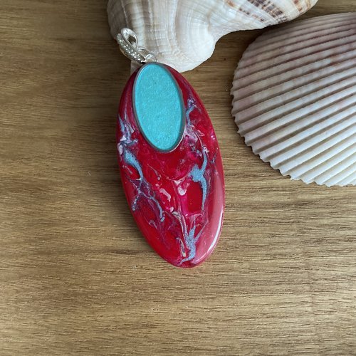 Création pendentif rouge turquoise