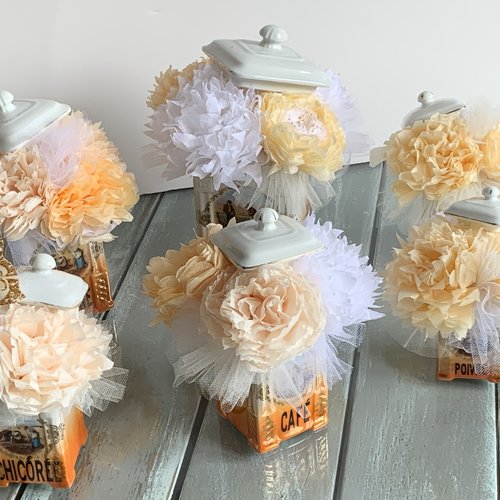 Remise en main propre 6 pots à épices décorés de fleurs en papier de soie centre de table mariage baptême fêtes