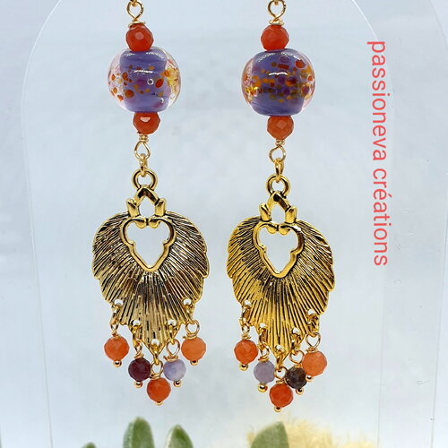 Longues boucles d'oreilles connecteurs chandeliers perles en verre filé perles gemmes.