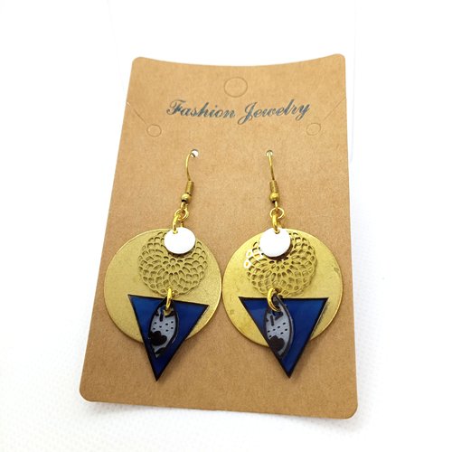 Boucles d'oreilles *inna* en laiton doré avec pendentifs fait main