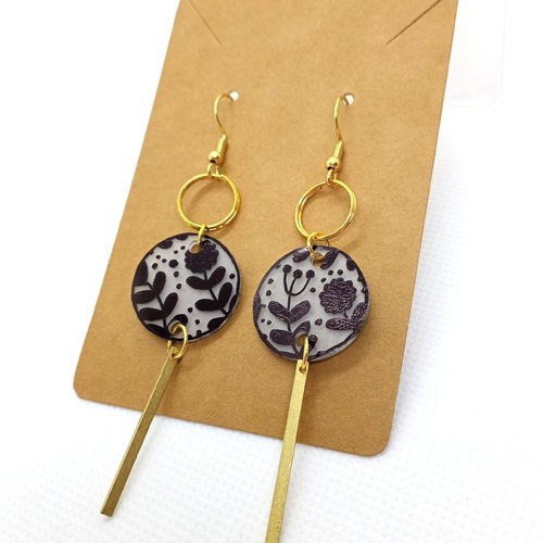 Boucles d'oreilles *marina* en laiton doré avec pendentifs fait main