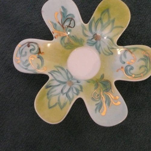 Bougeoir-fleur en porcelaine pour bougie chauffe-plat : or et turquois