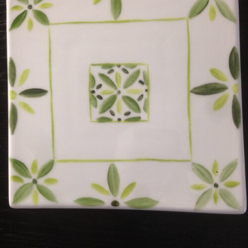 Dessous de plat carré en porcelaine peinte main : motif moderne vert