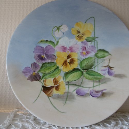 Plat rond, à tarte ou à gâteaux, en porcelaine peinte main