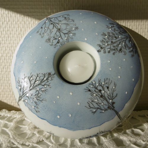 Bougeoir rond en porcelaine peinte main