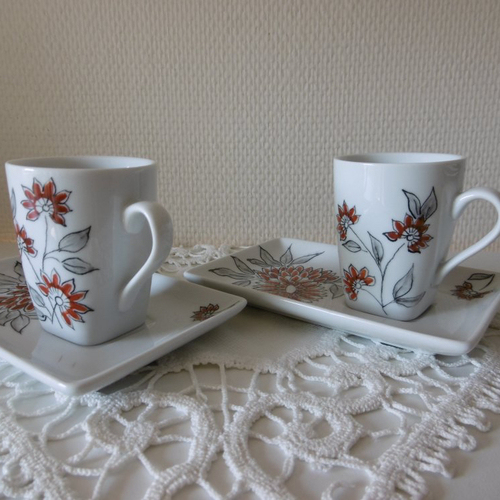 Duo de cafés gourmands en porcelaine peinte main