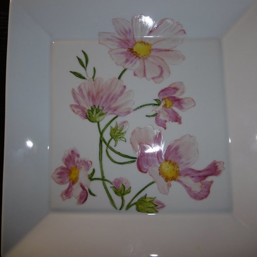 Plat carré en porcelaine peinte main