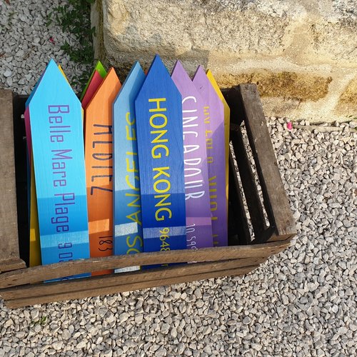 Panneau directionnel en bois  pour jardin ou mariage.