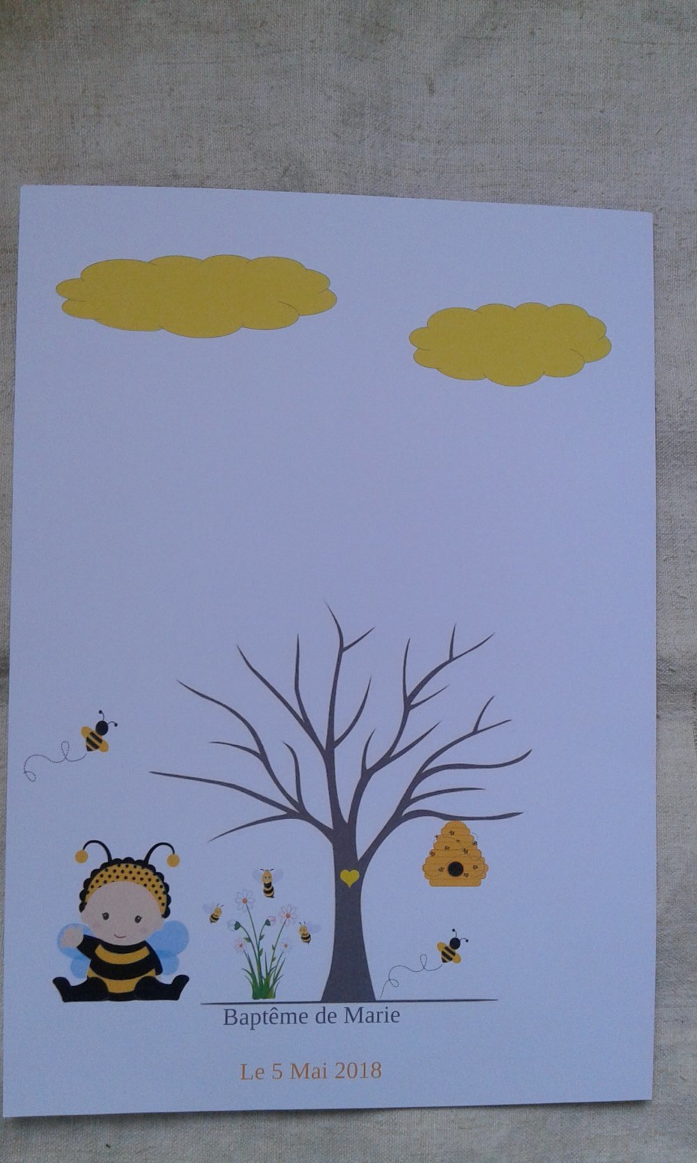 Arbre A Empreintes Bebe Abeille Pour Bapteme Babyshower Personnalisable Un Grand Marche