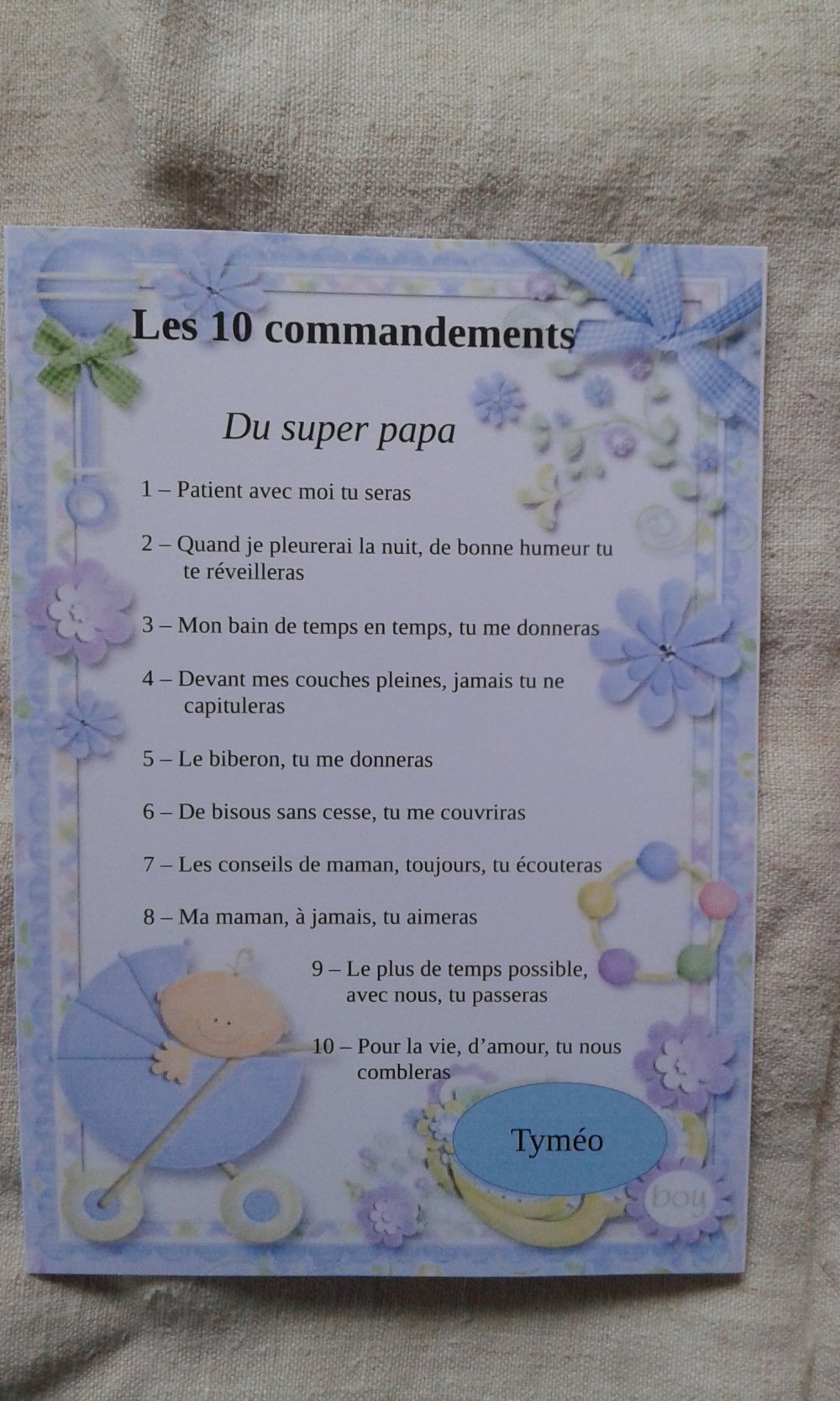 Carte Bebe Garcon Les 10 Commandement Du Super Papa Personnalisable Un Grand Marche