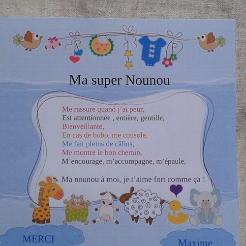 Carte Ma Super Nounou Petit Garcon Personnalisable Un Grand Marche