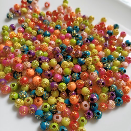 Lot de 200 perles rondes en acrylique 6 mm