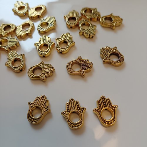Lot de 20 perles main en métal doré 15x13 mm
