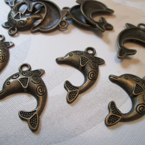 10 breloques dauphin 31 x 23 mm en métal couleur bronze