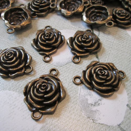 Lot de 10 connecteur fleurs en métal couleur bronze 25 x 15 mm