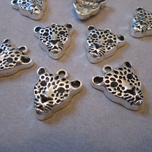 2 breloques léopard guépard en métal argenté 20x18mm