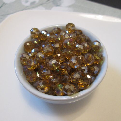 10 perles à facette en verre ambré 8x6mm