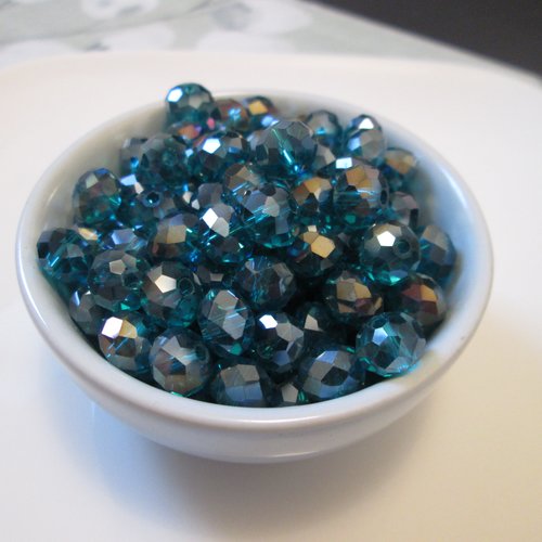 10 perles à facette en verre bleu sarcelle 8x6mm