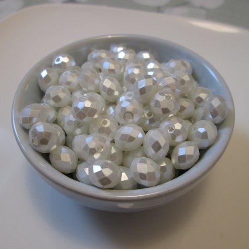 10 perles à facette en verre blanc 8x6mm