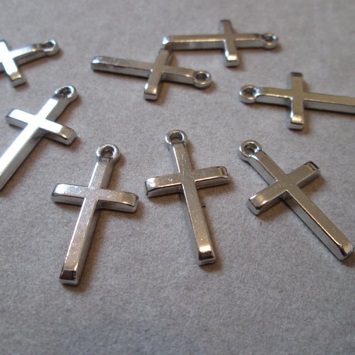 2 breloques croix 22x12 mm métal argenté