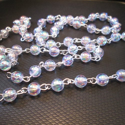 60 cm chaine de perles 6mm transparentes