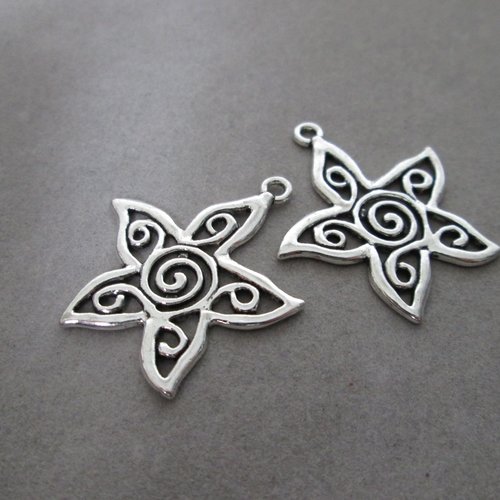 2 pendentifs étoile 30x30 mm métal argenté