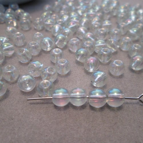 50 perles transparentes ab rondes 6mm en verre
