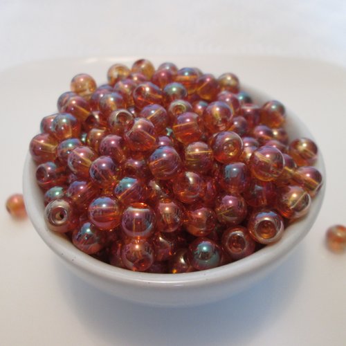 50 perles orange ab rondes 6mm en verre