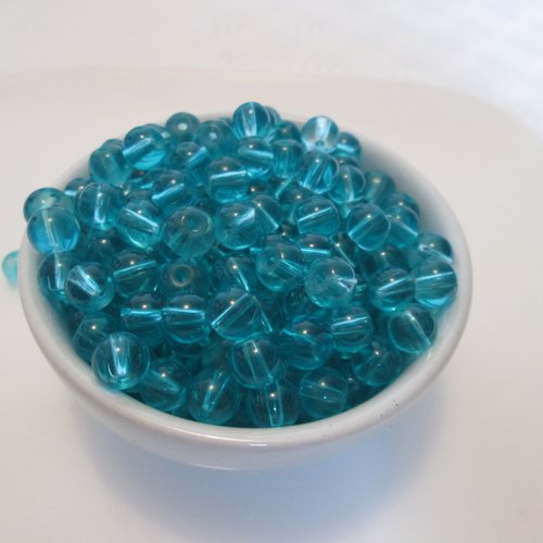 50 perles bleues rondes 6mm en verre
