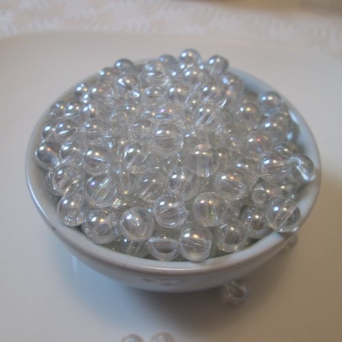 50 perles transparentes rondes 6mm en verre
