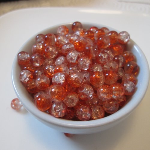 10 perles orange bicolore craquelé rondes 6mm en verre