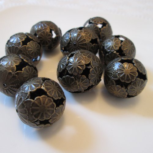 18 perle filigrane 15 mm métal couleur bronze