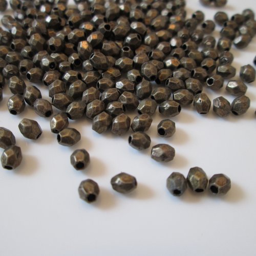 10 perles olive facette 4 mm métal couleur bronze