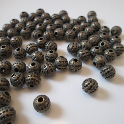 10 perles bille à pois 6 mm métal couleur bronze