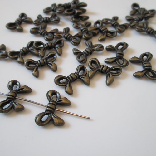 2 perles noeud de ruban 12 mm métal couleur bronze