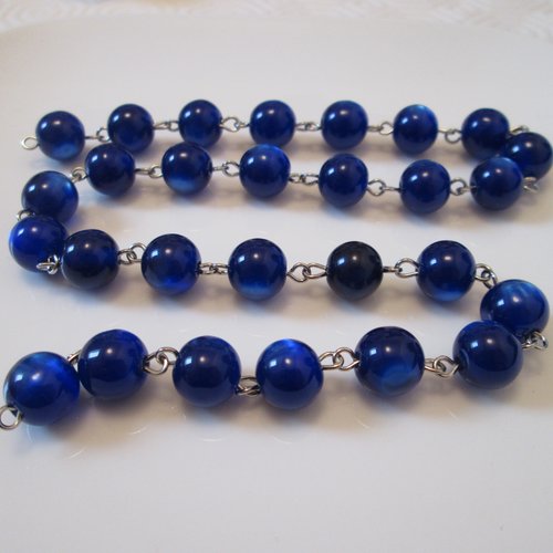 40 cm chaine de perles bleues 10 mm acrylique translucide
