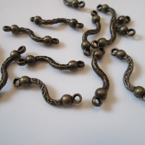 10 connecteurs serpentin 23x3 mm en métal couleur bronze
